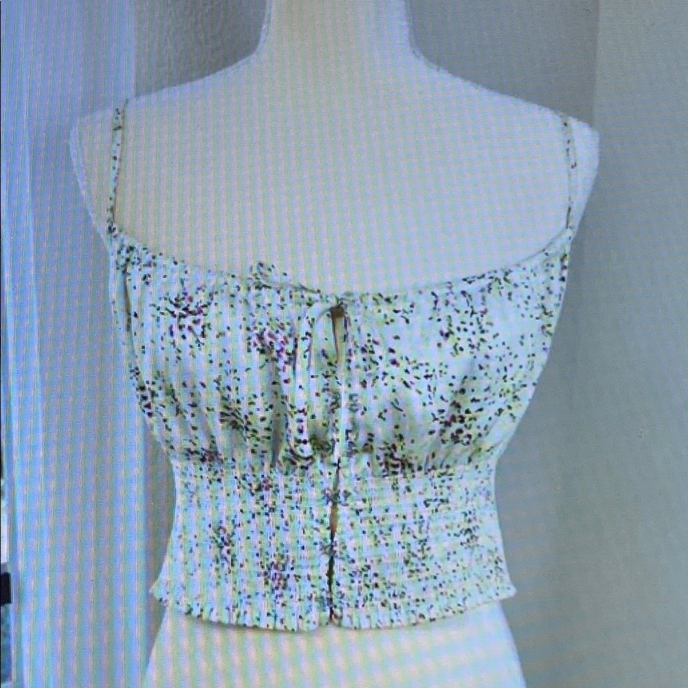 Aritzia Little Moon Toola Cami Womens L Green Smocked Tank Cropped Japan Fabric